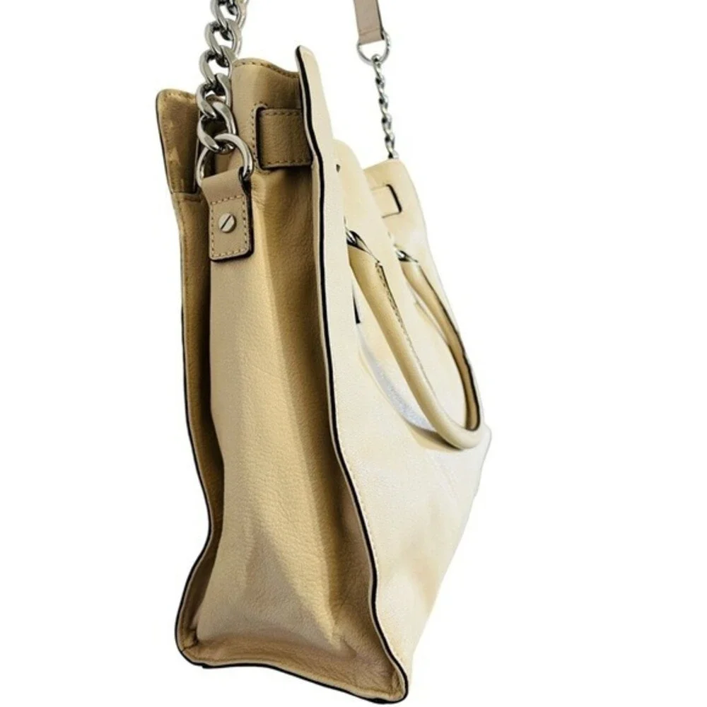 Michael Kors Hamilton Vanilla Leather Tote Shoulder Bag Purse Snap Close - Picture 6 of 16